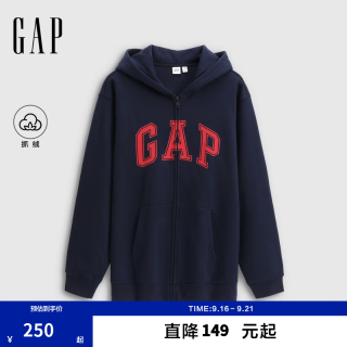 Gap 男女装2025秋季Logo印花宽松抓绒连帽卫衣休闲上衣786930 海军蓝 3XL (185/108A) 亚洲尺码