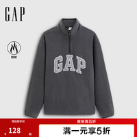 Gap 男女装2025秋季logo摇粒绒半拉链立领卫衣787416 黑灰色 M (170/92A) 亚洲尺码
