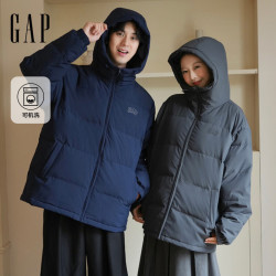 Gap 男装2025秋季logo宽松连帽泡芙羽绒服百搭保暖外套791896 深灰色 L (175/96A)亚洲尺码