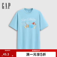 Gap 866088 logo印花宽松 浅蓝色 M码 短袖T恤