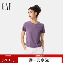 Gap 女装秋季复古街头纯棉圆领短袖T恤727402 紫色 S 亚洲尺码