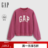 Gap 女装2025秋季印花logo宽松蝙蝠袖抓绒圆领卫衣上衣792502 玫红色 M (165/88A)亚洲尺码