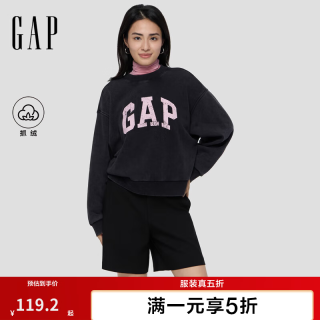 Gap 女装春款印花logo宽松蝙蝠袖抓绒圆领卫衣上衣792502 黑色 L (170/92A)亚洲尺码