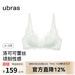 Ubras 虞书欣同款蕾丝轻纱洛可兔耳杯背勾文胸性感可聚拢无钢圈胸罩 绿油柑色-文胸 M (75A-75B)