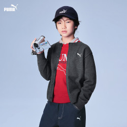 PUMA 童装2026秋季新款儿童毛衫针织开衫保暖舒适 深灰20902 165