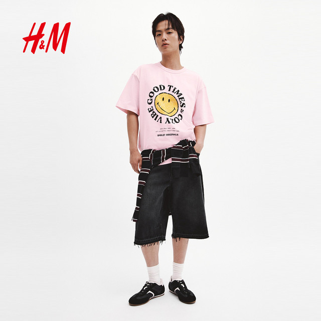 H&M HM男装T恤宽松版印花重磅纯棉t恤内搭打底上衣1340540