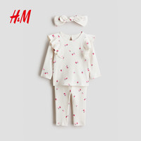 H&M HM2026秋季新款童装女婴3件式棉质印花套装1320140