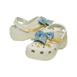crocs 213114 经典丹宁蝴蝶云朵厚底洞洞鞋 亚麻色