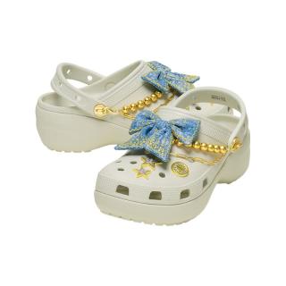 crocs 213114 经典丹宁蝴蝶云朵厚底洞洞鞋 亚麻色
