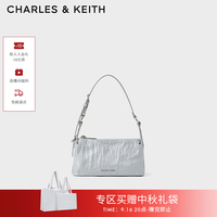 CHARLES & KEITH CHARLES&KEITH24夏褶皱油蜡皮斜挎气质小方包手提包腋下包CK2-80160183 Grey灰色 S