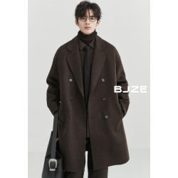 伯爵卓尔 长绒毛70羊毛双面呢大衣男中长款2024秋冬通勤男装呢子外套 咖啡色 L 175