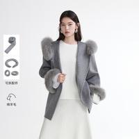 VERO MODA 26秋冬新品纯绵羊毛可拆毛领含腰带外套毛呢大衣女
