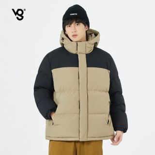 VUUG 冬季拼色工装加厚连帽棉服情侣款