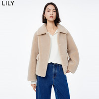 LILY 冬新款女装气质通勤软糯毛绒宽松百搭短外套小个子上衣女 731杏仁色 L