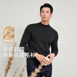雪中飞 26年单品春秋绵软舒适长袖圆领针织T恤纯色休闲舒适男式针织衫