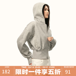Aaisup 美式复古收腰短款珍珠连帽卫衣女春季新款百搭设计感休闲开衫外套 灰色 M
