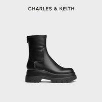 CHARLES & KEITH CHARLES&KEITH秋季女靴CK1-90380174圆头厚底拉链弹力短靴瘦瘦靴