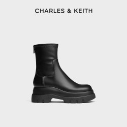 CHARLES & KEITH CHARLES&KEITH秋季女靴CK1-90380174圆头厚底拉链弹力短靴瘦瘦靴
