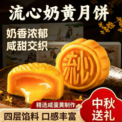 安和天心 奶黄流心月饼中秋月饼送礼广式爆浆奶黄流沙小零食批散装轻糖糕点
