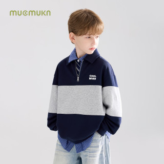MUCMUKN 学院风半拉链撞色polo翻领卫衣叠穿男童秋新 藏青色 110 cm