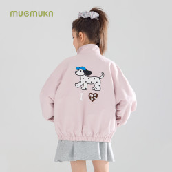 MUCMUKN 百搭腊肠狗绣花立领夹克休闲外套女童26秋新 粉色 110 cm
