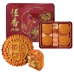 恒香 伍仁月饼 传统酥皮 4件装 礼盒