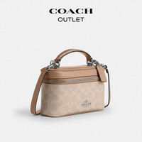 COACH 新款奥莱女士女包RAINER 18号斜挎包单肩包盒子包手提通勤秋季 SV/沙黄色/灰褐色
