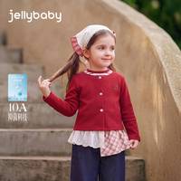 JELLYBABY 女童抑菌蘑菇绣花假两件长袖T恤 红色 90cm