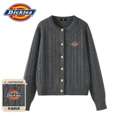 Dickies 经典复古绞花毛衣女款外套2026秋装新款羊毛针织开衫上衣
