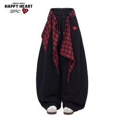 CHARLES JANG'S HAPPY HEART 美式格子屁帘弯刀卫裤男春秋季宽松爵士舞休闲阔腿裤子