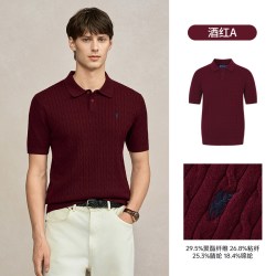 POLOWALK 男式短袖针织衫2026秋季新品绞花翻领显瘦套头上衣百搭男