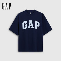 Gap 男女装2026夏季新款纯棉logo贴布宽松圆领短袖T恤上衣891614 海军蓝 XS (165/84A)亚洲尺码