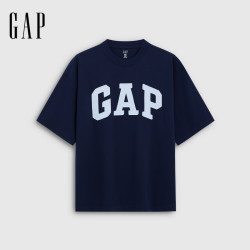 Gap 男女装2026夏季新款纯棉logo贴布宽松圆领短袖T恤上衣891614 海军蓝 XS (165/84A)亚洲尺码