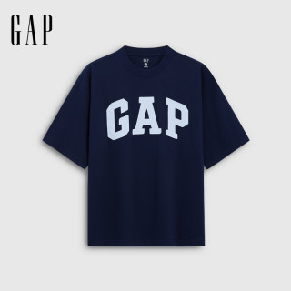 Gap 男女装2026夏季新款纯棉logo贴布宽松圆领短袖T恤上衣891614 海军蓝 XS (165/84A)亚洲尺码