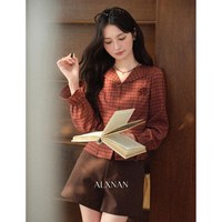 鹿向南 ALXNAN）复古红色格子衬衫
