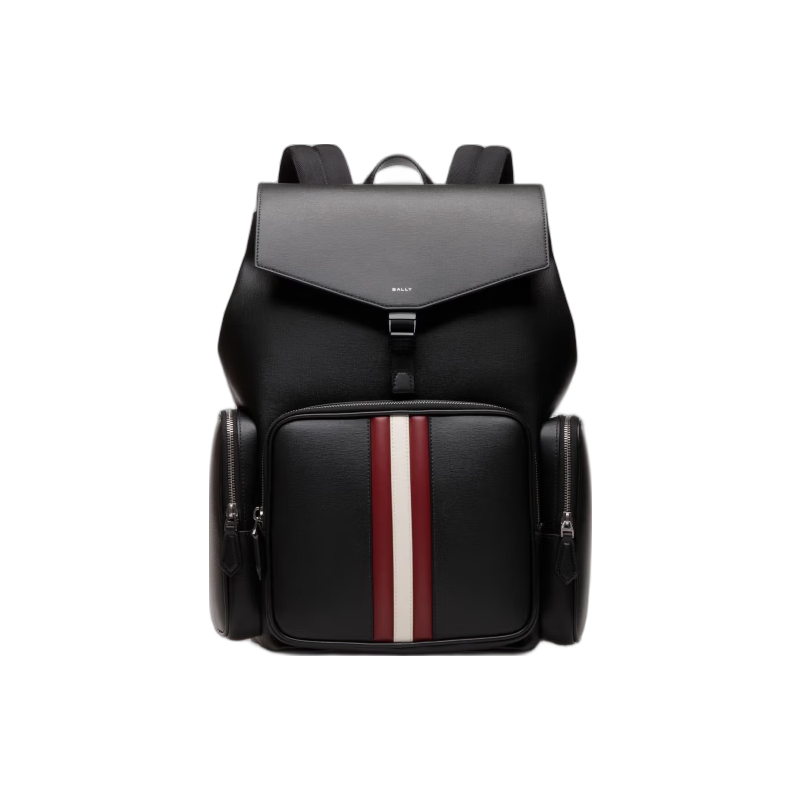 BALLY 巴利 皮革男士双肩包 6308459 黑色/红色/米色