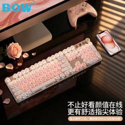 航世 BOW航世GK104粉底液有线无线蓝牙三模机械键盘鼠标女生办公