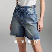 ESE-Y 做旧毛边直筒牛仔裤