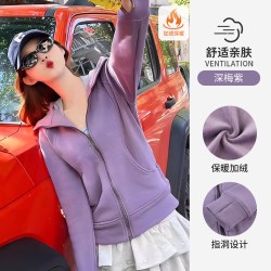 骆驼 小蛮腰外套女士加绒收腰显瘦连帽卫衣开衫保暖上衣跑步运动服