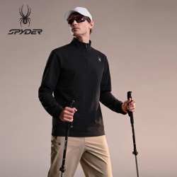 SPYDER 蜘蛛秋冬男户外登徒步山德绒纯色打底半拉链立领长袖T恤25EF417M 黑色 L