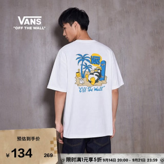 VANS 官方 男女情侣纯棉短袖T恤企鹅印花 白色   L