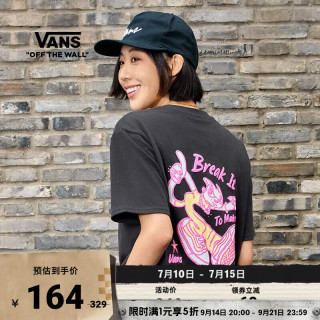 VANS 官方 女子纯棉短袖T恤猫咪印花 黑色 XS