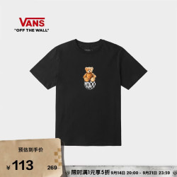 VANS 官方 男女情侣纯棉短袖T恤可爱小熊印花圆领舒适 黑色   L