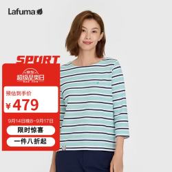 乐飞叶 速干T恤女士 户外春夏七分袖条纹圆领上衣 LFTS5AL60