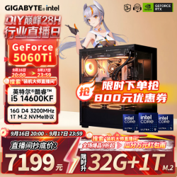 技嘉 i5 14600KF台式组装电脑主机RTX5060Ti游戏高端电竞独显直播设计渲染整机