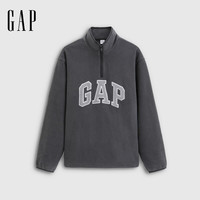 Gap 男女装2025秋季logo摇粒绒半拉链立领卫衣 黑灰色 L (175/96A) 亚洲尺码