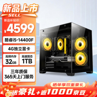 世纪之星 高性能游戏台式电脑主机（14代酷睿i5-14400F 32G 1TB 4G独显）游戏平面设计 家用商务办公整机