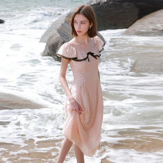 三彩 莱赛尔波点收腰A字连衣裙