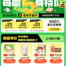 20点：京东超市 黑色星期五 领满200-20元优惠券×3张（20点可用）