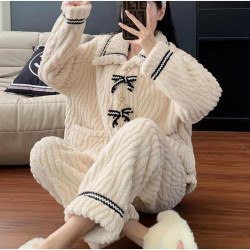 诗莉奥 睡衣女士秋冬季加厚珊瑚绒外穿家居服套装